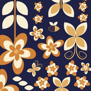 Retro Floral Garden - navy