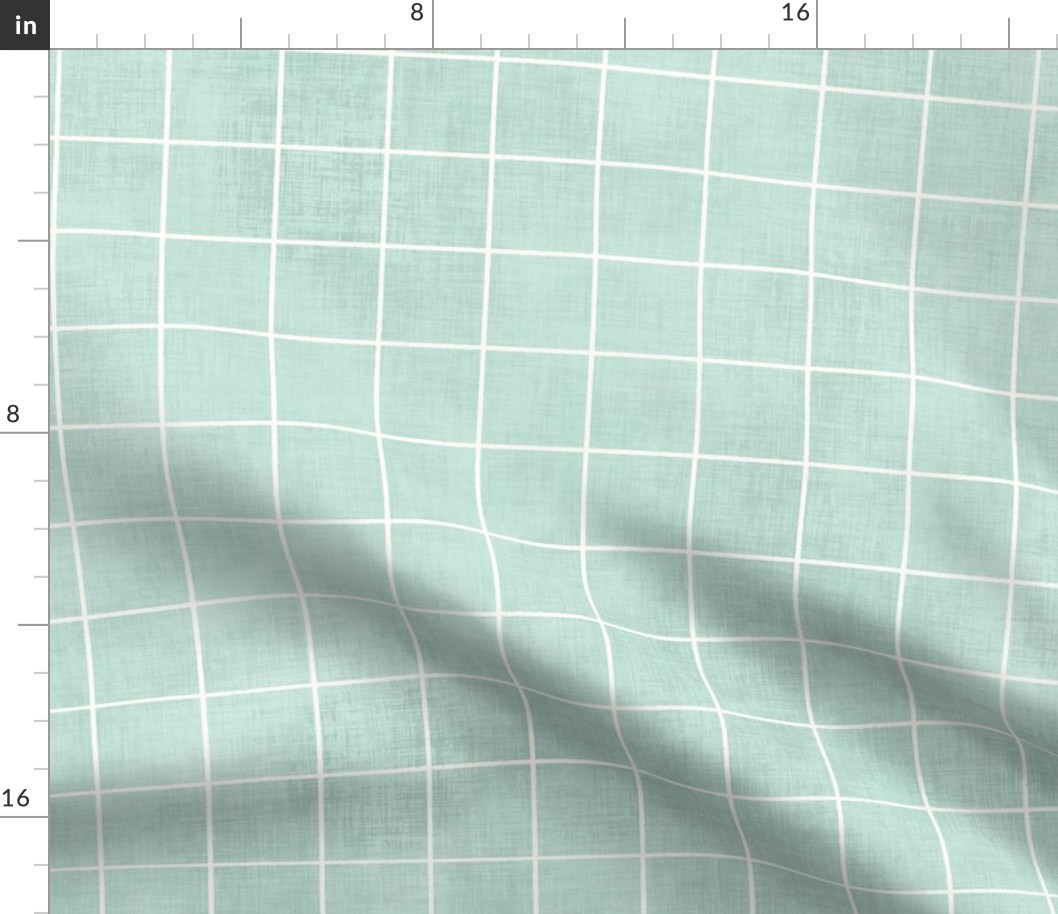 White Gingham Mint Linen 2in