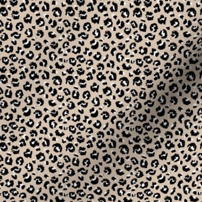 Raw free hand leopard spots wild boho animal print in sand beige black and white  SMALL