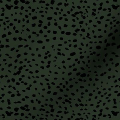 Wild organic speckles and spots animal print boho black marks on forest green SMALL