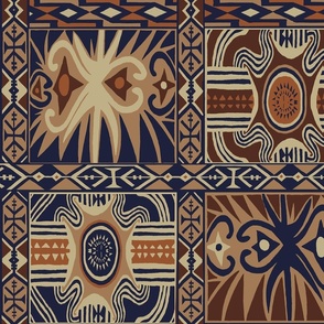 African Block Print - Tan Brown Navy Rust - Design 11759907