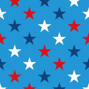 Small scale // Pointed stars coordinate // pacific blue background vivid red classic blue and white American flag stars