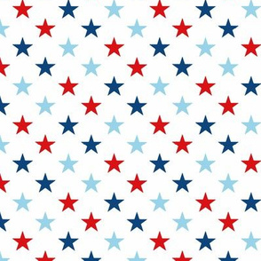 Tiny scale // Pointed stars coordinate // white background vivid red classic and cornflower blue American flag stars