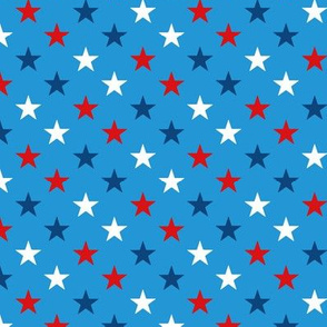 Tiny scale // Pointed stars coordinate // pacific blue background vivid red classic blue and white American flag stars