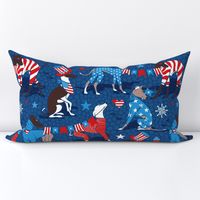 Normal scale // Greyhounds USA parade // classic blue background vivid red pacific blue and white stars and stripes cute dogs