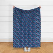 Small scale // Greyhounds USA parade // classic blue background vivid red pacific blue and white stars and stripes cute dogs