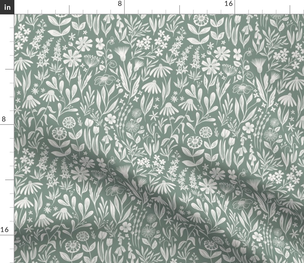 Wildflowers - sage green - small scale