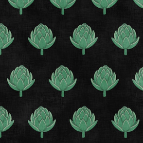 Mod Green Artichokes (black linen)21”