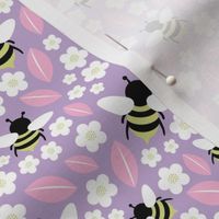 Bees flowers and leaves lush poppy kids summer garden lilac pink white yellow