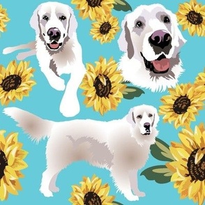 English Cream Golden Retriever dog with sunflowers Large Print - dog fabric 