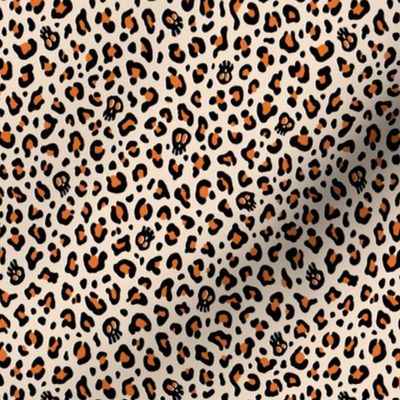 ★ SKULLS x LEOPARD ★ Halloween Pumpkin Orange and Ecru - Tiny Scale / Collection : Leopard Spots variations – Punk Rock Animal Prints 3