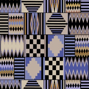 African Faux Quilt - Design 11763188 - Aqua Ivory Black Brown - Large scale