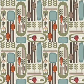 Retro Vegetable and Herb-Mid Mod-Harvest-Thanksgiving-Fall-Ivory-Medium