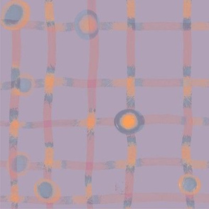 (S-M) Wiggly Pink Grid with Orange Dots on Lilac