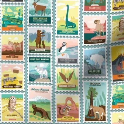 National Parks Stamps in Sky Blue