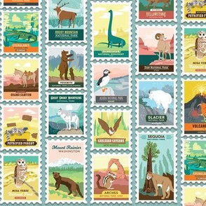 National Parks Stamps in Sky Blue