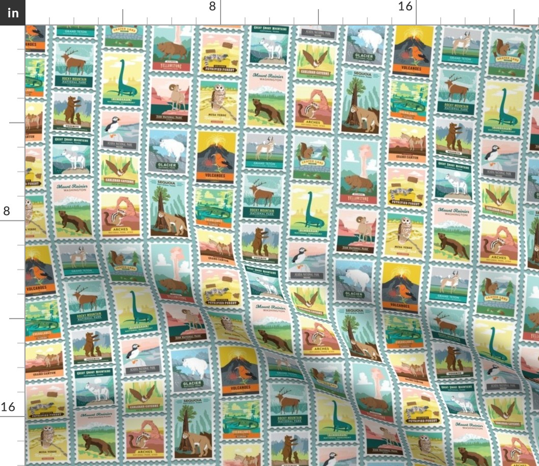 National Parks Stamps in Sky Blue