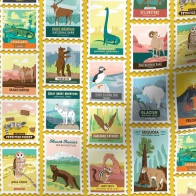 National Parks Stamps in Ochre