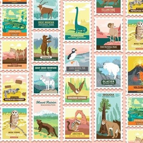 National Parks Stamps in Pink