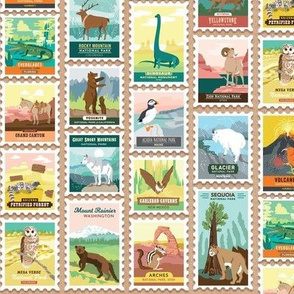 National Parks Stamps in Light Brown