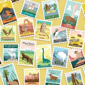 National Parks Stamps Scatter in Yellow