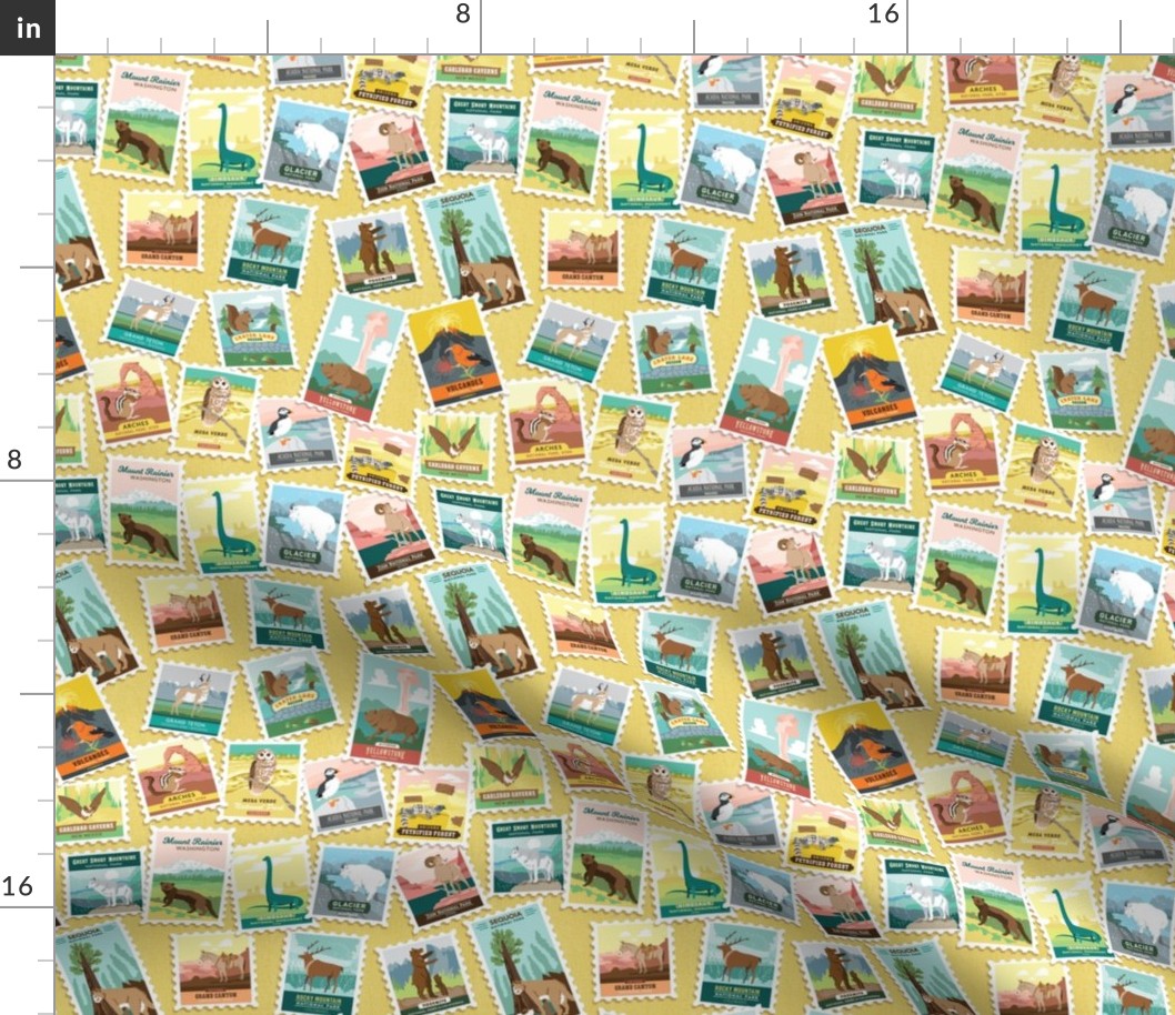 National Parks Stamps Scatter in Yellow