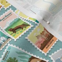 National Parks Stamps Scatter in Sky Blue