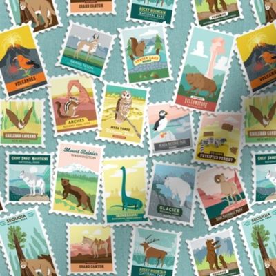 National Parks Stamps Scatter in Sky Blue