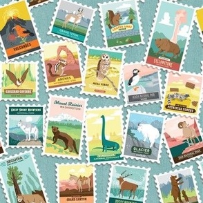 National Parks Stamps Scatter in Sky Blue
