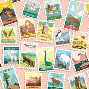 National Parks Stamps Scatter in Pink