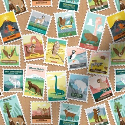 National Parks Stamps Scatter in Light Brown