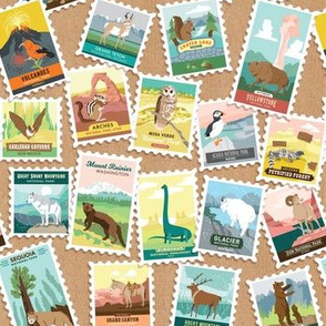 National Parks Stamps Scatter in Light Brown