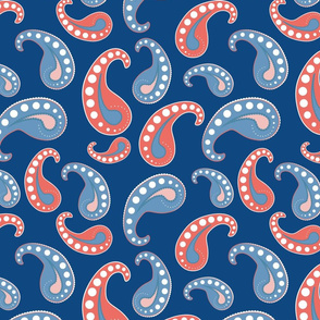 Paisley in blue, red