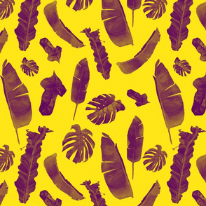tropical leaves purple on yellow