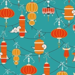 chinese lanterns - blue