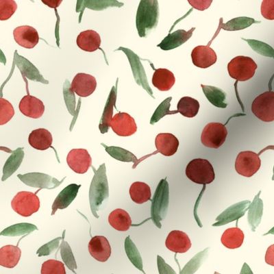 sweet cherries on cream - watercolor summer cherry fruit a347-3