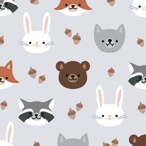 Woodland Friends in Mist Grey