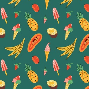 Delicious summerlicious on green - large pattern version