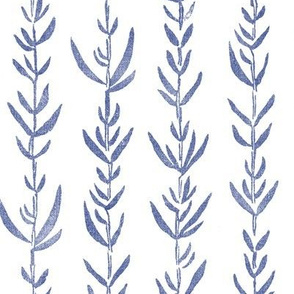 Bamboo Block Print, Midnight Blue on Fresh White (large scale) | Bamboo fabric, block printed leaf pattern, navy blue and white, plant fabric, botanical fabric.