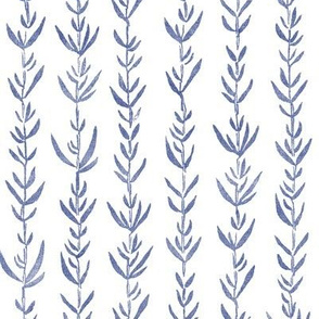 Bamboo Block Print, Midnight Blue on Fresh White | Bamboo fabric, block printed leaf pattern, navy blue and white, plant fabric, botanical fabric.