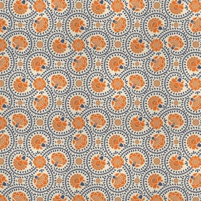 swirling fantasy floral-non directional-indigo and orange-tiny-extra small scale