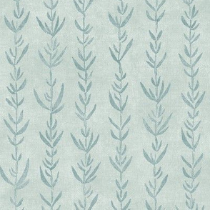 Bamboo Block Print, Sage Green on Palladian Blue | Bamboo fabric, block printed leaf pattern, neutral decor, natural plant fabric, botanical fabric, teal gray.