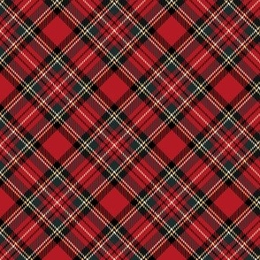 ★ RED TARTAN S (BIAS) ★ Royal Stewart inspired / Small Scale, Diagonal / Collection : Plaid ’s not dead – Classic Punk Prints