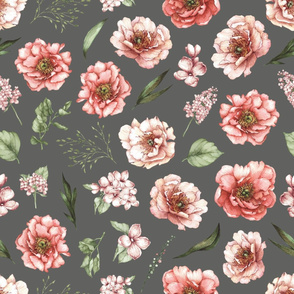 large pink floral dark grey