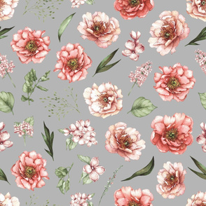 large pink floral grey