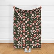 large pink floral dark green