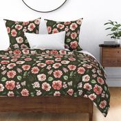 large pink floral dark green