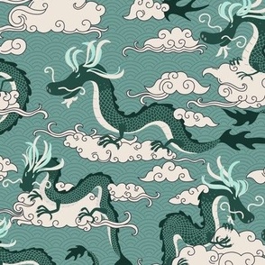 chinese dragons in the sky - green