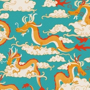 chinese dragons in the sky - light blue