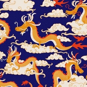 chinese dragons in the sky - red and blue